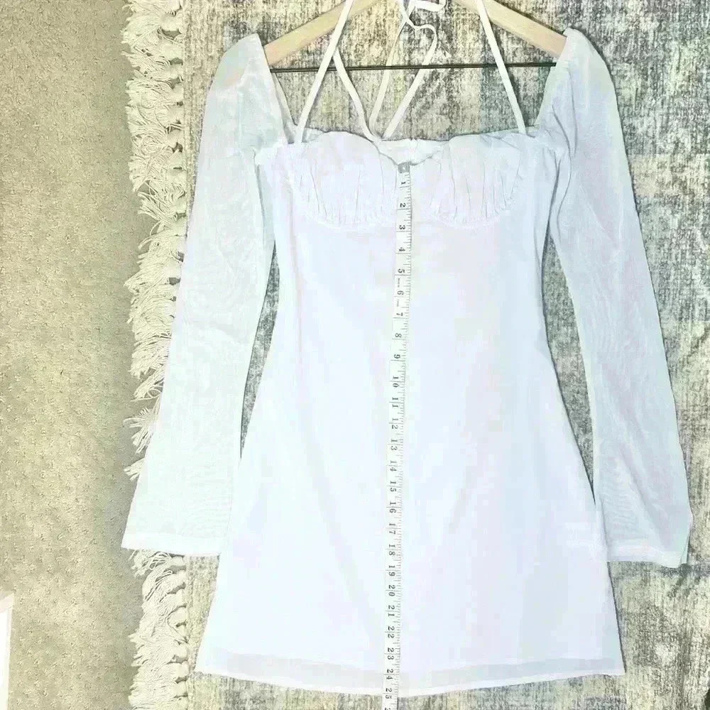 NWT Princess Polly | Dyer Sheer Sleeve White Mini Dress Low Impact | Size US 2 - Picture 13 of 16
